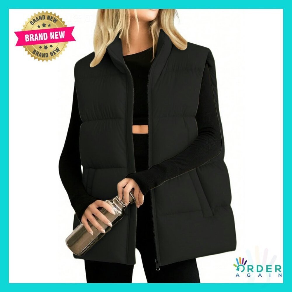 Oversized Puffer Vest Stand Collar Zip Front Lightweight Bubble Padded Coat